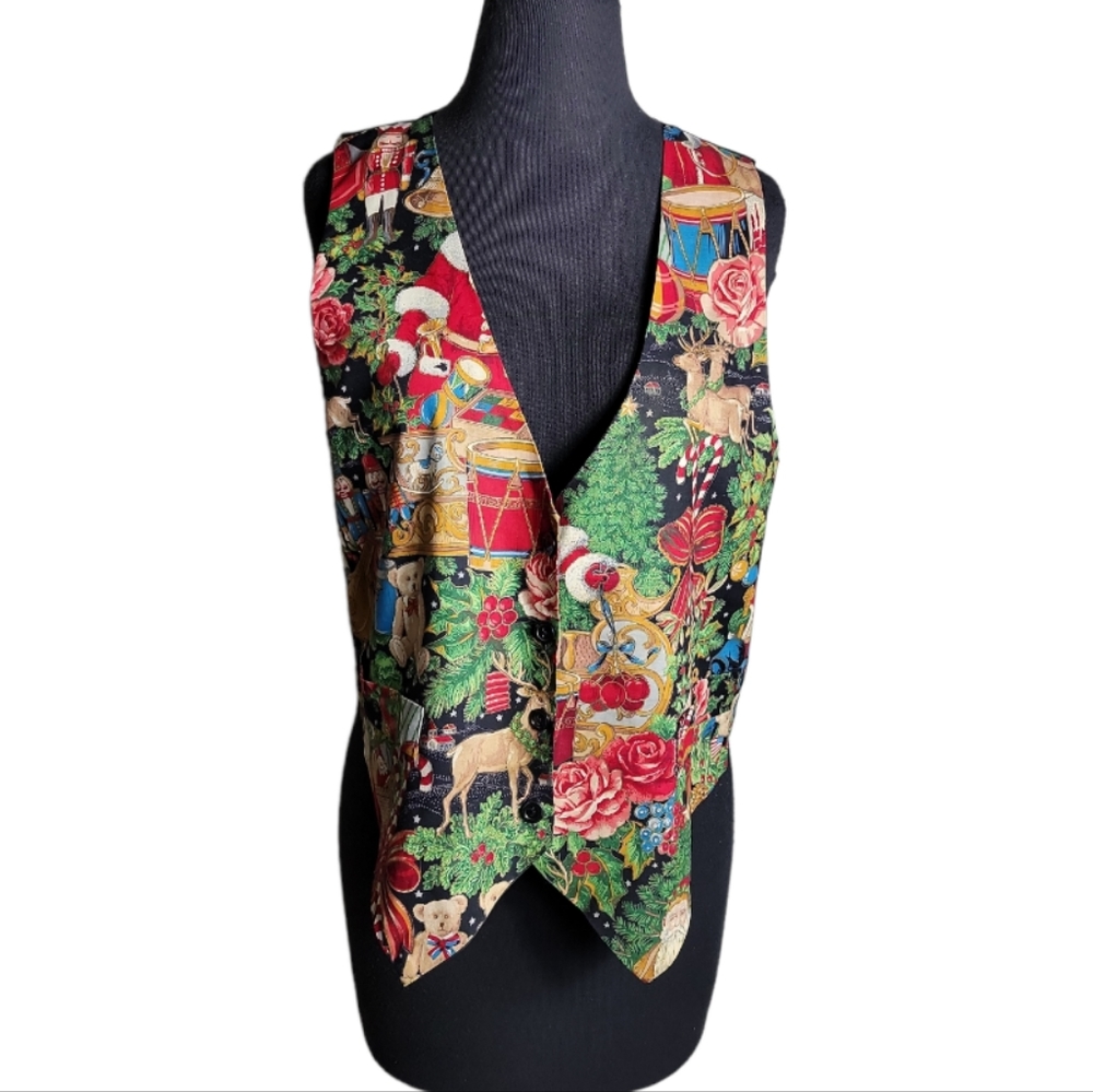 Vintage Saddle River button closure v neck christmas vest size medium